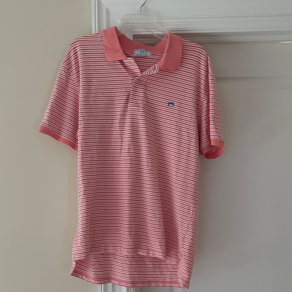 Southern Tide Pink and White Striped Polo